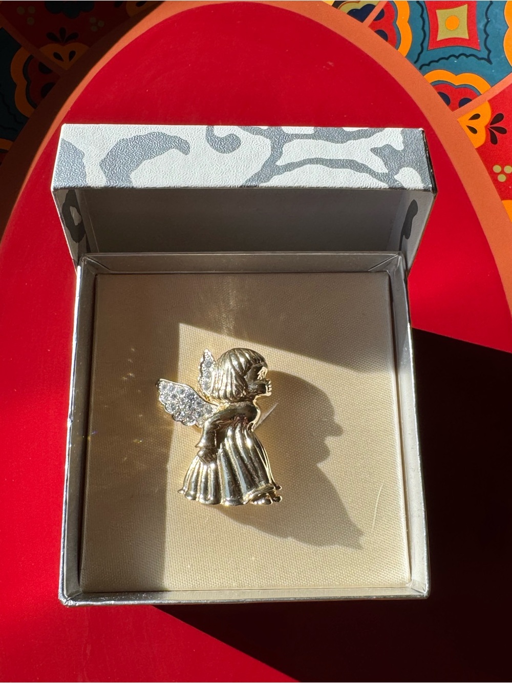 Gold-tone Angel Brooch with Sparkling Wings